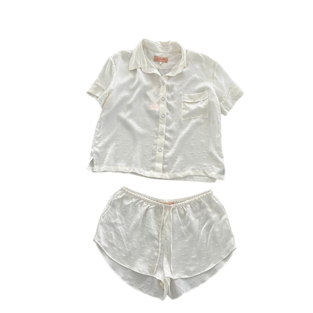 Women's Cream Short-Sleeve Button Pajama Set